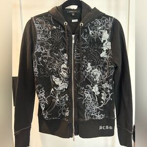 BCBG “hoodie.  Black with silver design.